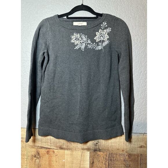LOFT Floral Embroidered Crew Neck Sweater Women Sz s Dark Cottagecore Grannycore - Picture 2 of 10